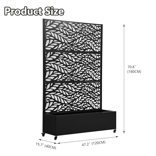 Pia Ricco Planter Box with Trellis, Privacy Planter for Climbing Plants - color: Black-flow Leaf, size: Large