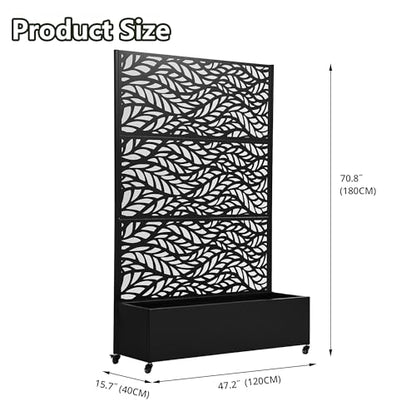 Pia Ricco Planter Box with Trellis, Privacy Planter for Climbing Plants - color: Black-flow Leaf, size: Large
