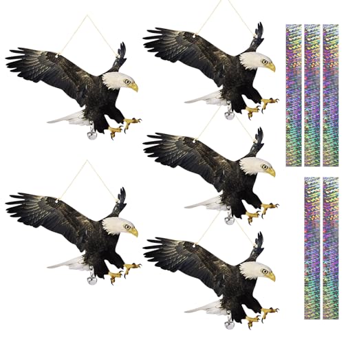 Flat Fake Hawk to Keep Pigeon Away, 5Pcs Plastic Hawk to Scare Pigeon Away from Porch Patio Balcony, Pigeon Scare Devices with Reflective Tape, Garden Hawk to Scare Woodpecker Squirrel for Outdoor - color: Black 02, size: 5 Pcs