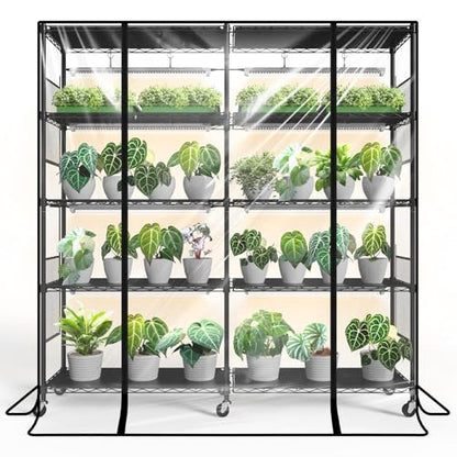 Bstrip 4-Tier Large Indoor Greenhouse with Grow Light, 58x13.8x59in - color: Transparent