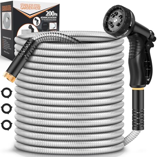 Rcfunkid Garden Hose 200FT No-Kink Metal Hose With 10 Function Nozzle Tough - size: 200FT