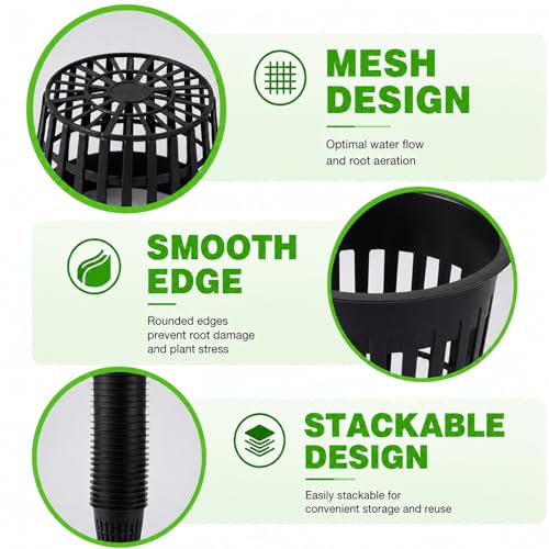 Net Cups Hydroponics 24 Pack, 3 Inch Mesh Pots with Wick Cord - color: Blacks