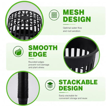 Net Cups Hydroponics 24 Pack, 3 Inch Mesh Pots with Wick Cord - color: Blacks