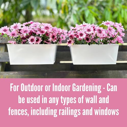 LaLaGreen Hanging Planter Box (14 in, 6 Pack) White Metal Deck Rail Pots - size: 14"(36cm) x 6 pack