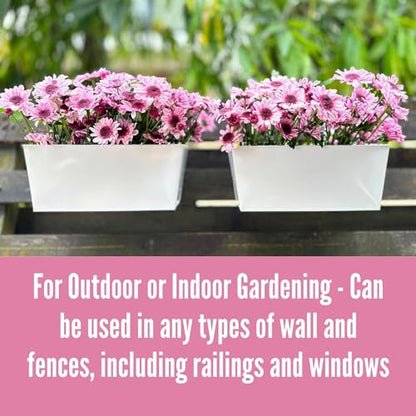 LaLaGreen Hanging Planter Box (14 in, 6 Pack) White Metal Deck Rail Pots - size: 14"(36cm) x 6 pack