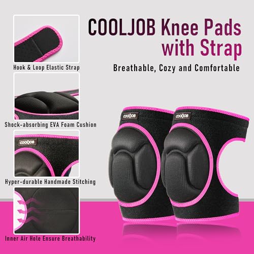 COOLJOB Women Knee Pads for Gardening Work, Floor Cleaning with Foam Pad - color: Pink