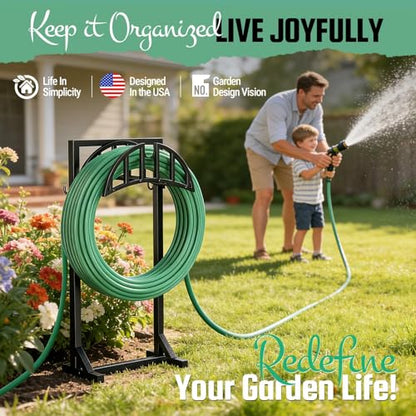 YQSLYSF Garden Hose Holder Stand, Water Hose Reel Storage Rack - color: Matte Black