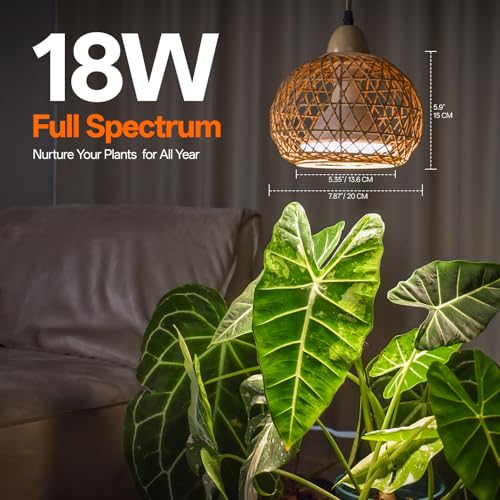 Bstrip Hanging Grow Light for Indoor Plants 18W - size: Rattan Lantern-Hanging
