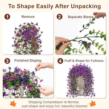 Artificial Hanging Flowers for Outdoors, 2 PCS 344-Bloom UV Resistant Mums - color: Double Purple