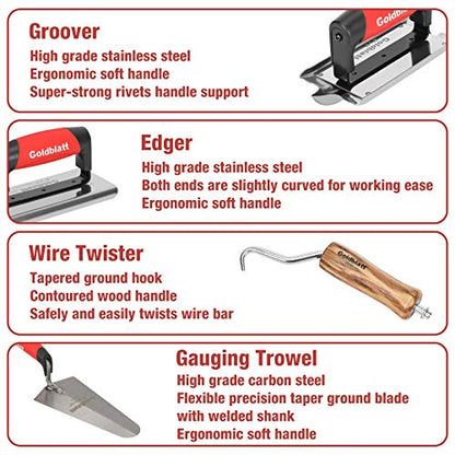 Goldblatt 8 Pieces Concrete Tools, Masonry Tool Kit for Cement Finishing