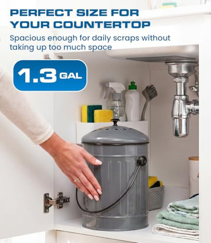 Plexon Countertop Compost Bin Kitchen with Lid, Gray 1.5 Gall - color: Gray