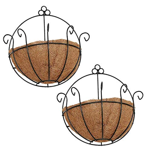 Metal Half Round Wall Planter with Coco Liner, 2-Pack, Hanging Basket for Outdoor Plants, Wall Pot Plants Holder, Fence Hanging Planters Outdoor, Balcony and Porch Decor (10" x 2 Pack) - size: 10" x 2 Pack