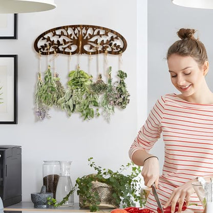 Herb Drying Rack - Wall Mounted Tree Design Holds 11 Bouquets