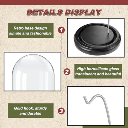 Beeveer 2 Pcs Glass Pocket Watch Display Dome 3'' x 5'' with Black Base - color: Silver Hook, size: 3" x 5", style: Dome Style