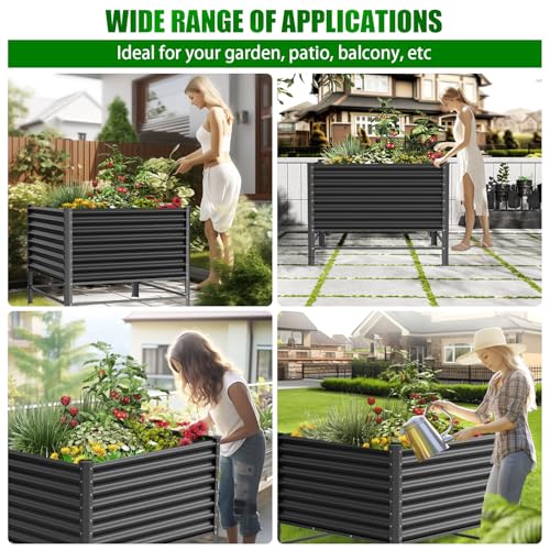 Doniks Raised Garden Bed with Legs, 48×48×37in Large Outdoor Metal Galvanized Garden Planting Box,1200lb Capacity for Vegetables Lawn Green Flowers, Fruits, Terrace