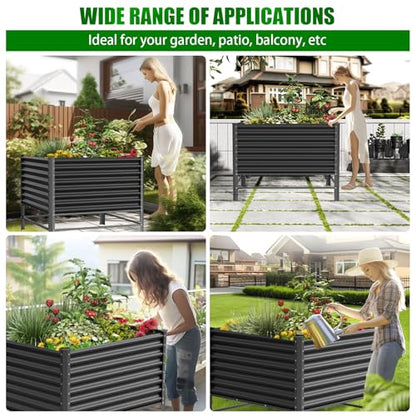 Doniks Raised Garden Bed with Legs, 48×48×37in Large Outdoor Metal Galvanized Garden Planting Box,1200lb Capacity for Vegetables Lawn Green Flowers, Fruits, Terrace