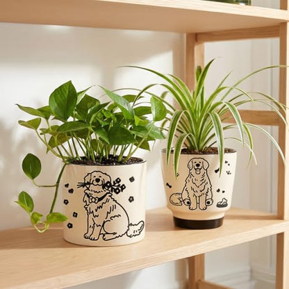 STHIE Ceramic Planters with Drainage Holes, 5 Inch Pots for Indoor Plants - color: Cy-goldflower02