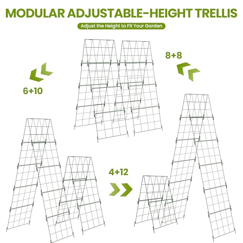 2 Pack Heavy Duty Adjustable A-Frame Trellis for Climbing Plants,48"x16", Rust-Proof Metal Garden Trellis with Dense Grid, Ideal for Raised Beds, Cucumbers, Tomatoes, Beans, and Outdoor Vines (2 Pcs)