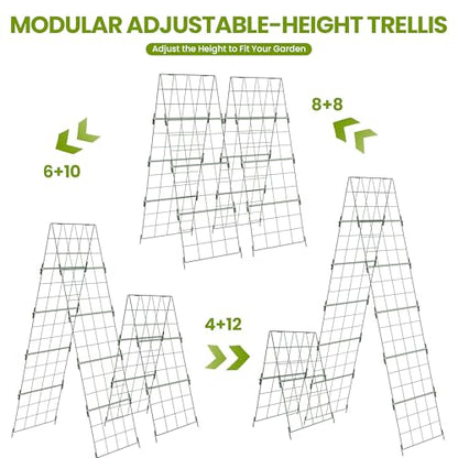 2 Pack Heavy Duty Adjustable A-Frame Trellis for Climbing Plants,48"x16", Rust-Proof Metal Garden Trellis with Dense Grid, Ideal for Raised Beds, Cucumbers, Tomatoes, Beans, and Outdoor Vines (2 Pcs)