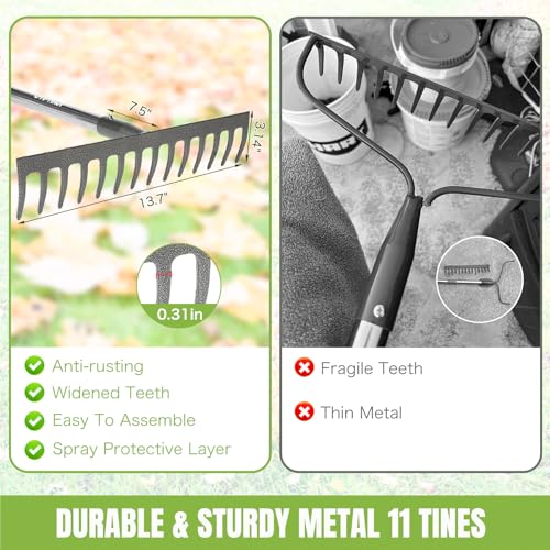 14 Tines Adjustable 30.5-57 Inch Bow Rake, Metal for Gardening - color: 14 Tines