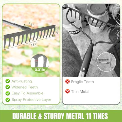14 Tines Adjustable 30.5-57 Inch Bow Rake, Metal for Gardening - color: 14 Tines