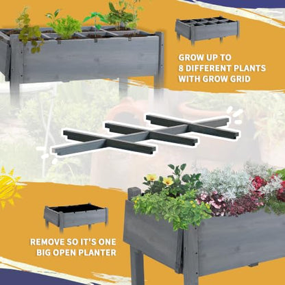 Outsunny Wooden Raised Garden Bed with 8 Grow Grids 49"x21"x34", Gray - color: Gray