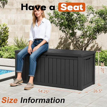 Outdoor Deck Storage Box, Waterproof.Black,150 Gallon - color: Striped Black, style: 180 Gallon