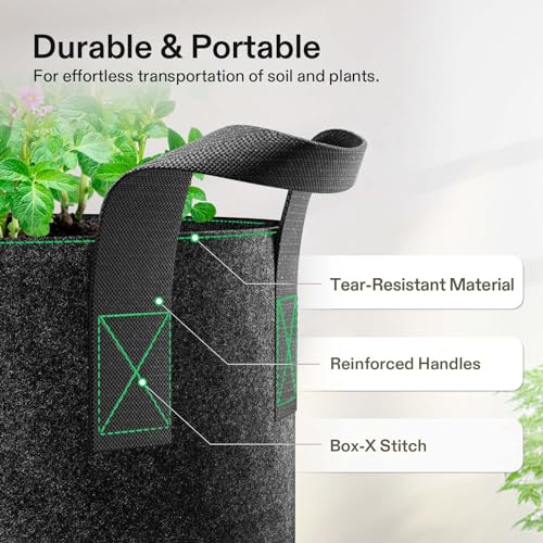 VIVOSUN 20-Pack 3 Gallon Plant Grow Bags Fabric Pots with Handles - size: 3 Gallons, style: 20-Pack