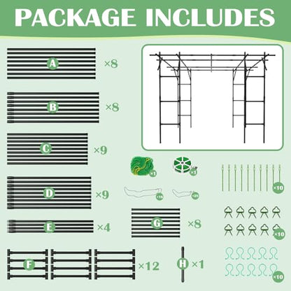 DoCred 87"H x 118"L Garden Arch Trellis, Metal Trellis for Climbing Plants - size: 87" H x 118" L x 79" W/Square