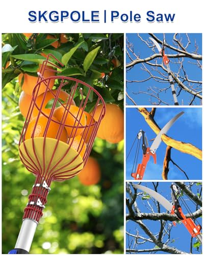 26FT Reach Pole Saw, Telescoping Tree Trimmer with 5-20FT Extension Pole, Sharp Steel Blade and Scissors, Fruit Picker, Extendable Long Handle Tree Pruner for Yard Garden Trees Palms Shrubs