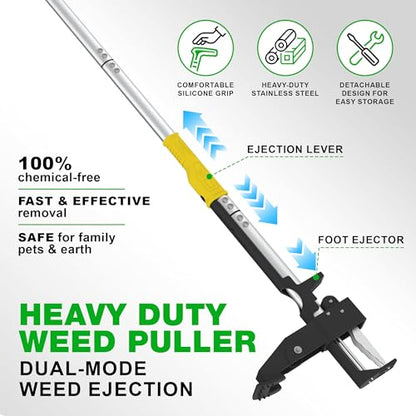 Stand Up Weed Puller Tool, 41" Heavy Duty Manual Garden Tools with Eject Mechanism Long Handle Weed Removal Tool with 4 Claw Steel Head for Yard Dandelion Crabgrass