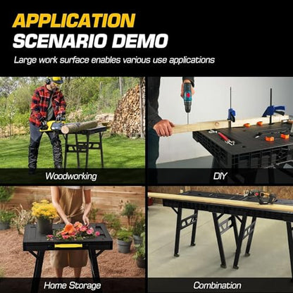 Portable Workbench, Folding Worktable, 1650lbs Capacity, Yellow - color: Yellow