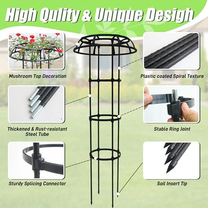 Quibbay 65 Inch Mushroom Top Garden Trellis for Climbing Plants, 1 Pack - style: 5 Floors-10*65IN