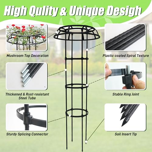 Quibbay 41.3 Inch Mushroom Top Garden Trellis for Climbing Plants,2 Pack - style: 3 Floors-10*41IN