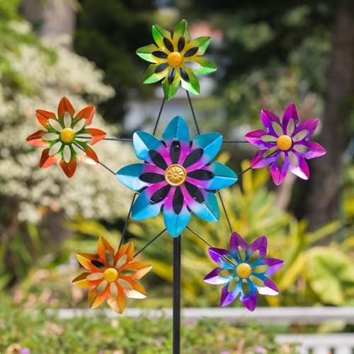 Stargarden Outdoor Kinetic Wind Spinner,Large Metal Wind Sculpture - color: Flower