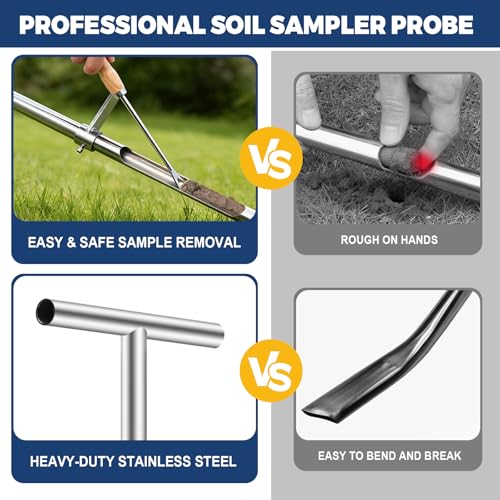 36 Inch Soil Sampler Probe, Stainless Steel Soil Core Sampling Tool with T-Handle, Heavy Duty Soil Probe for Lawn, Garden, Farm & Soil Testing - size: 36 inch