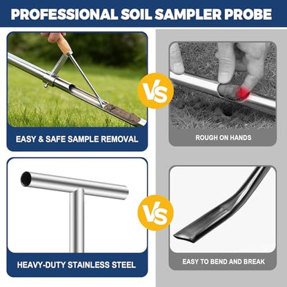 36 Inch Soil Sampler Probe, Stainless Steel Soil Core Sampling Tool with T-Handle, Heavy Duty Soil Probe for Lawn, Garden, Farm & Soil Testing - size: 36 inch