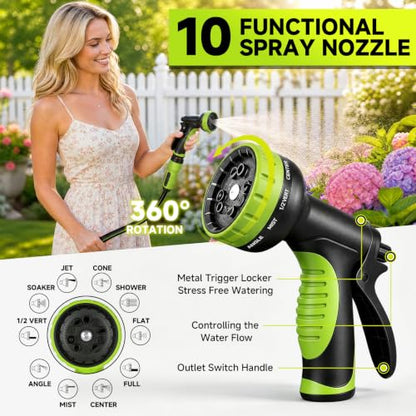 Garden Hose 25ft, Non-Expandable Heavy Duty Water Hose with 10 Function Sprayer, Flexible, Leakproof, Kink Resistant & Hybrid Hose for Yard, Outdoor, 600 PSI - size: 25ft