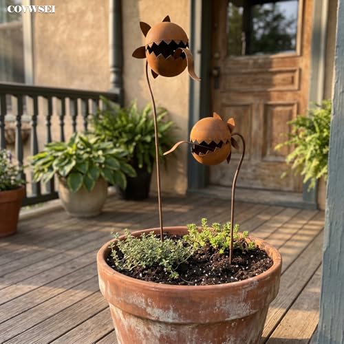 32 Inch Metal Flowers Venus Flytrap Carnivorous Plant Stake for Yard Art - color: Brown B