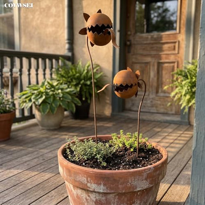 32 Inch Metal Flowers Venus Flytrap Carnivorous Plant Stake for Yard Art - color: Brown B