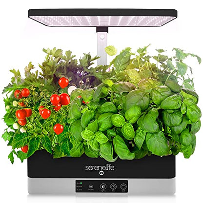 SereneLife Smart Indoor Garden - Hydroponic Herb Garden with 4000K Grow Lights Panel, Control Panel Settings, Water Stick, No Soil, Mess-Free, Height Adjustable, Grows Up to 6 Plants - color: Black
