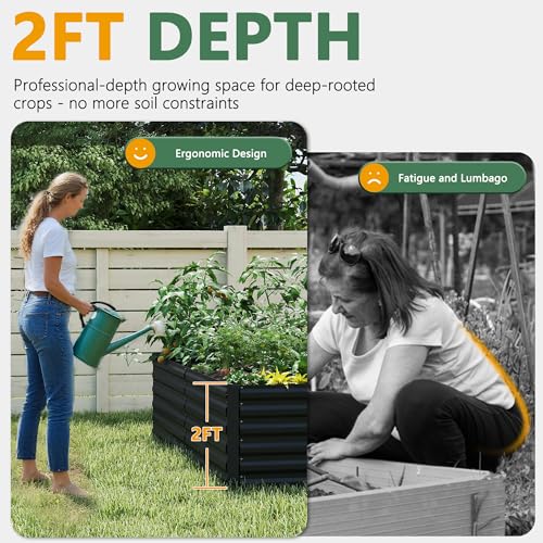 FOOWIN 6x3x2ft Raised Garden Bed Outdoor, Galvanized Steel Garden Beds - color: Black, size: 6x3x2 FT-2PC