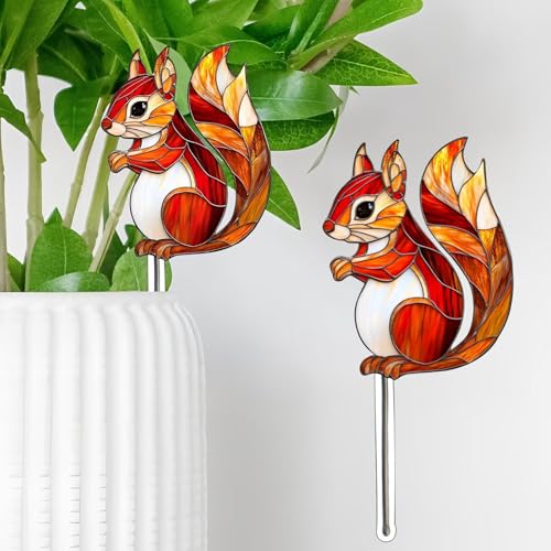 Colorful Acrylic Squirrel Garden Stakes - Potted Plant Decorative Signs, Outdoor Lawn, Patio & Pathway Art Ornaments for Yard Decoration - color: Brown