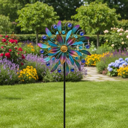13"Metal Wind Spinners for Outdoor, 360° Wind Sculpture with Stake - color: Purple4