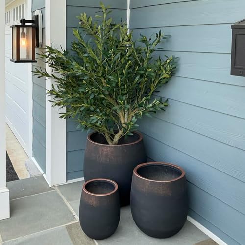 Wallowa 17.7"+13.3"+9.5" Round Weathered Concrete Planters Set of 3 - color: Black, size: Set of 3