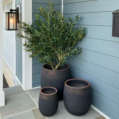 Wallowa 17.7"+13.3"+9.5" Round Weathered Concrete Planters Set of 3 - color: Black, size: Set of 3