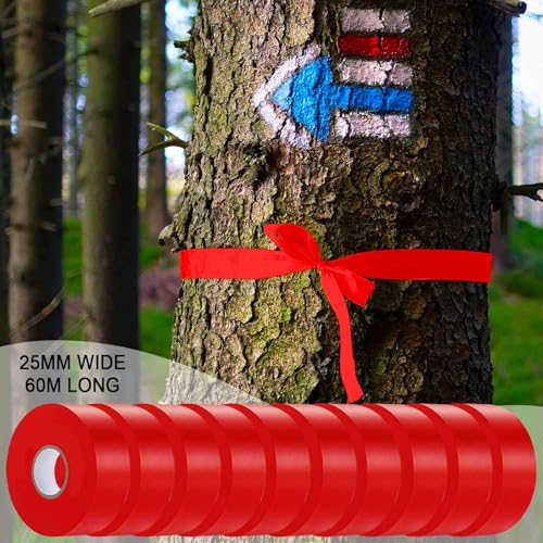 10 Pack Red Flagging Tape, Non-Adhesive Plastic Ribbon Neon Marking Roll - color: Red - 10pack
