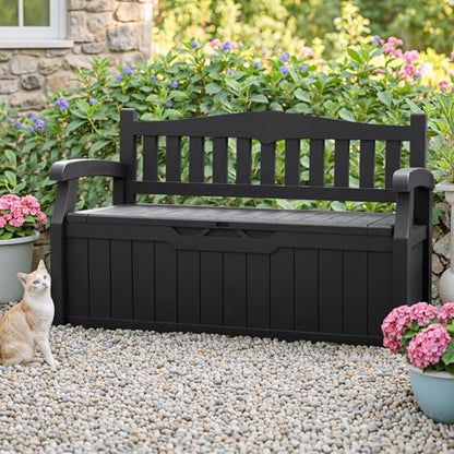 Homall 75 Gallon Outdoor Storage Benches Lockable Deck Box Waterproof - color: Black