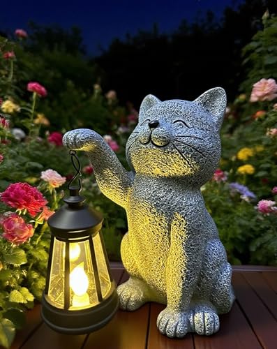 YODY Garden Statues Outdoor Garden Decor: Cat Statue with Solar Lantern for Yard Art Lawn Ornaments Porch Patio Balcony Home House - Birthday Gifts for Grandma Mom Women - style: Cat Statue with Solar Lantern