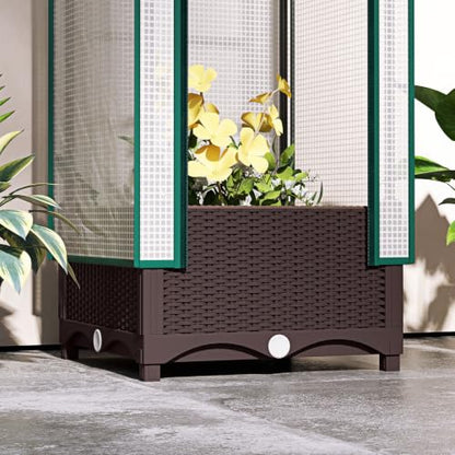 Outsunny Plastic Raised Garden Bed with Trellis 15.7" x 15.7" x 48.8" Brown - size: 15.7" x 15.7" x 48.8"